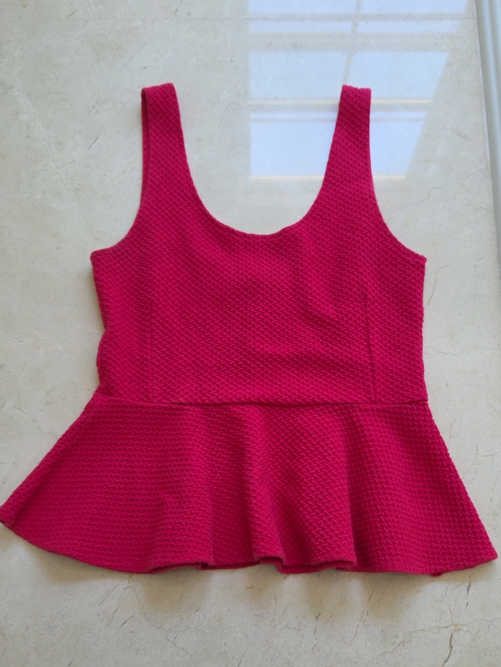 Ganni Sleeveless Textured Peplum Tank in Fuchsia Pink
